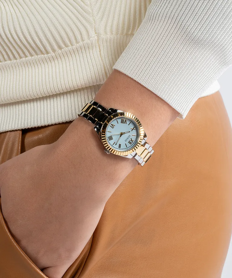 Guess Mini Luna Blue Dial Two Tone Stainless Steel Watch GW0687L4