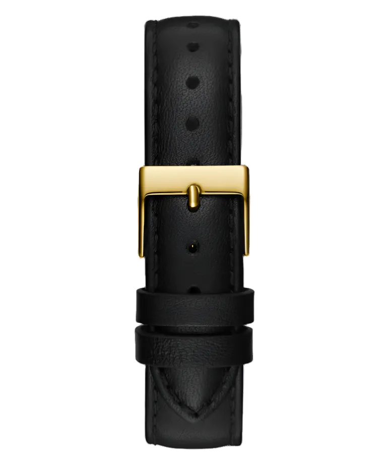 Guess Tri Plaque Gold Black Leather Strap Watch GW0744L2