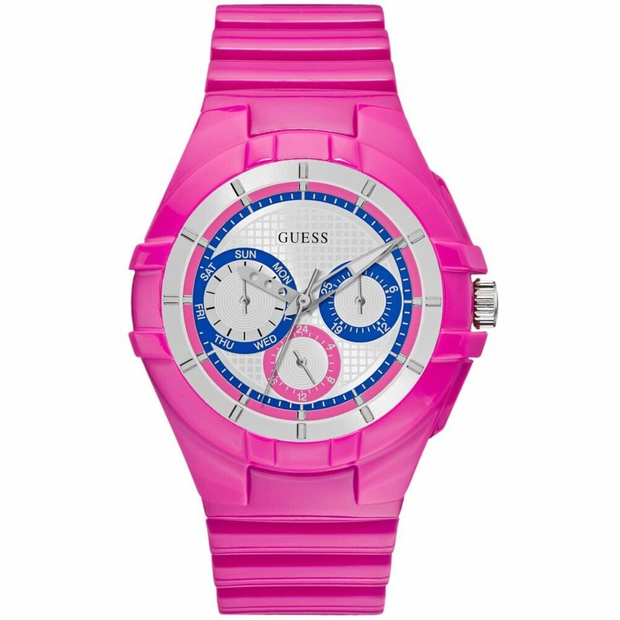 Guess Women's Watch - Pink Sport White Dial Pink Silicone Rubber Strap | W0942L3