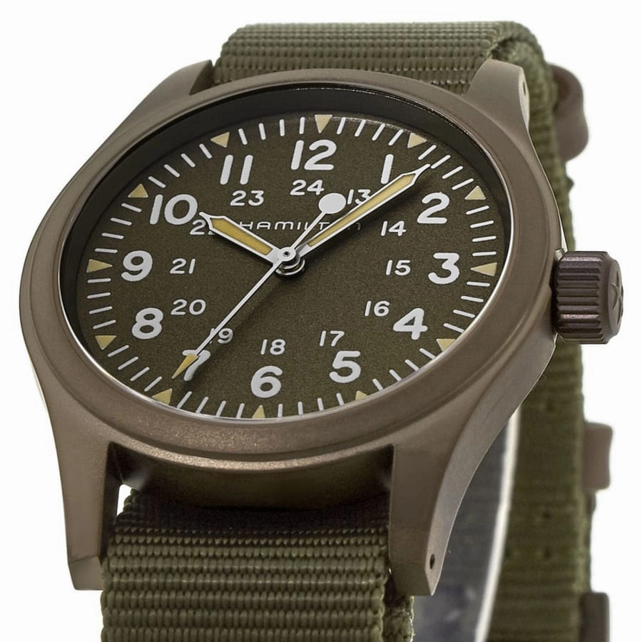Hamilton Khaki Field Mechanical Manual Winding Brown Dial Green Fabric Strap Men's Watch H69449961