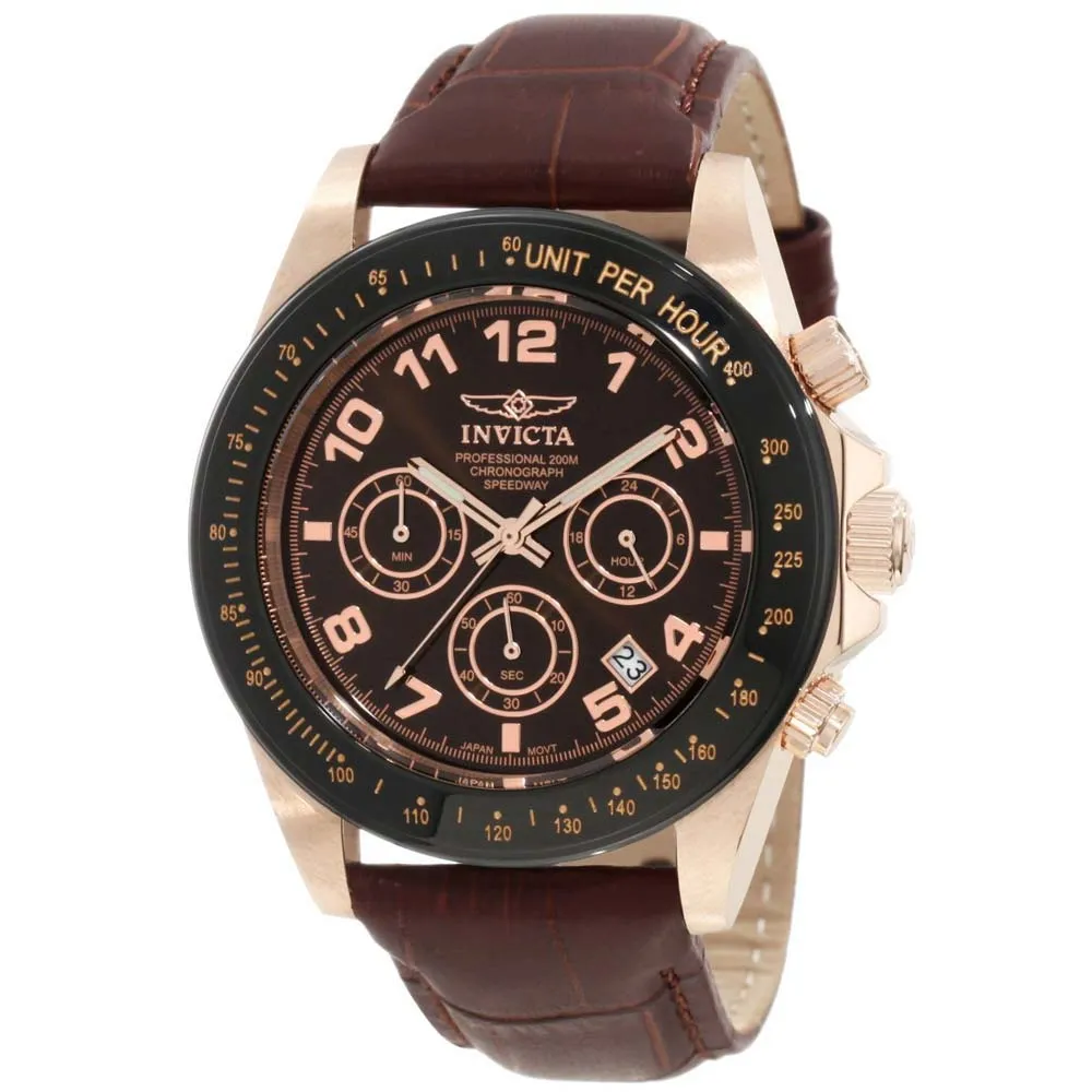 Invicta 10712 Men's Speedway Rose Gold Tone Brown Dial Leather Strap Chronograph Watch