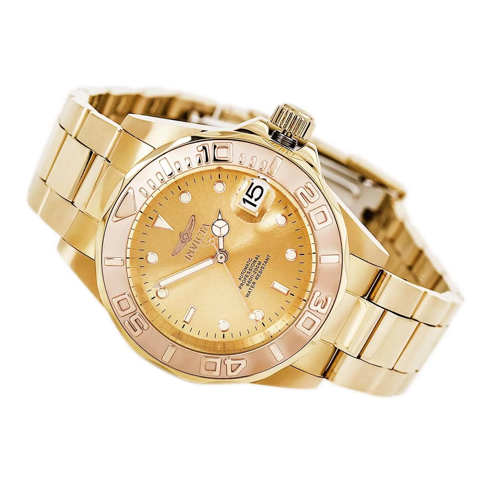 Invicta 13930 Men's Pro Diver Rose Gold Bezel Gold Plated Steel Automatic Dive Watch
