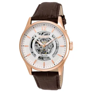 Invicta 22596 Men's Objet D Art White & Silver Skeleton Dial Brown Leather Strap Automatic Watch
