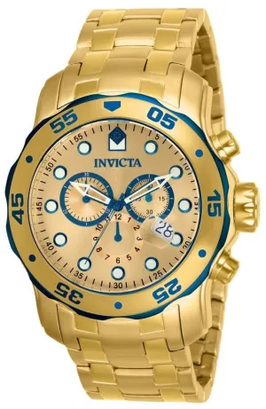 Invicta 80069 Men's Pro Diver Scuba Gold Dial Gold Plated Steel Chronograph Dive Watch