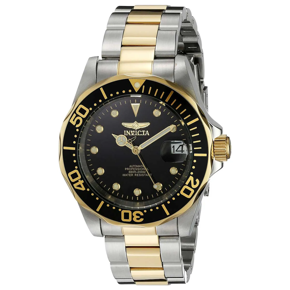 Invicta Men's Automatic Dive Watch - Pro Diver Black Dial Two Tone Bracelet | 17043
