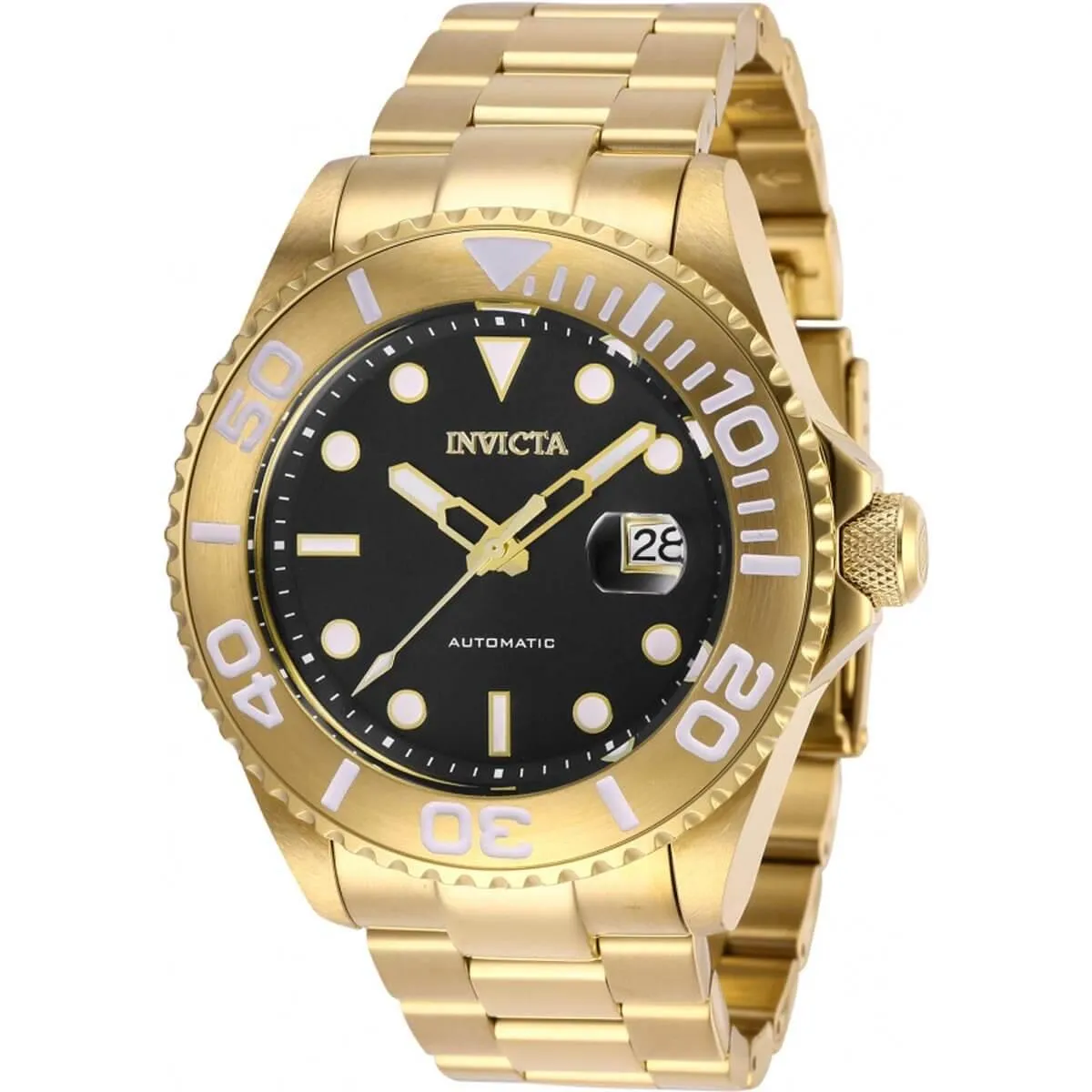 Invicta Men's Automatic Watch - Pro Diver Black Dial Yellow Gold Bracelet | 27306