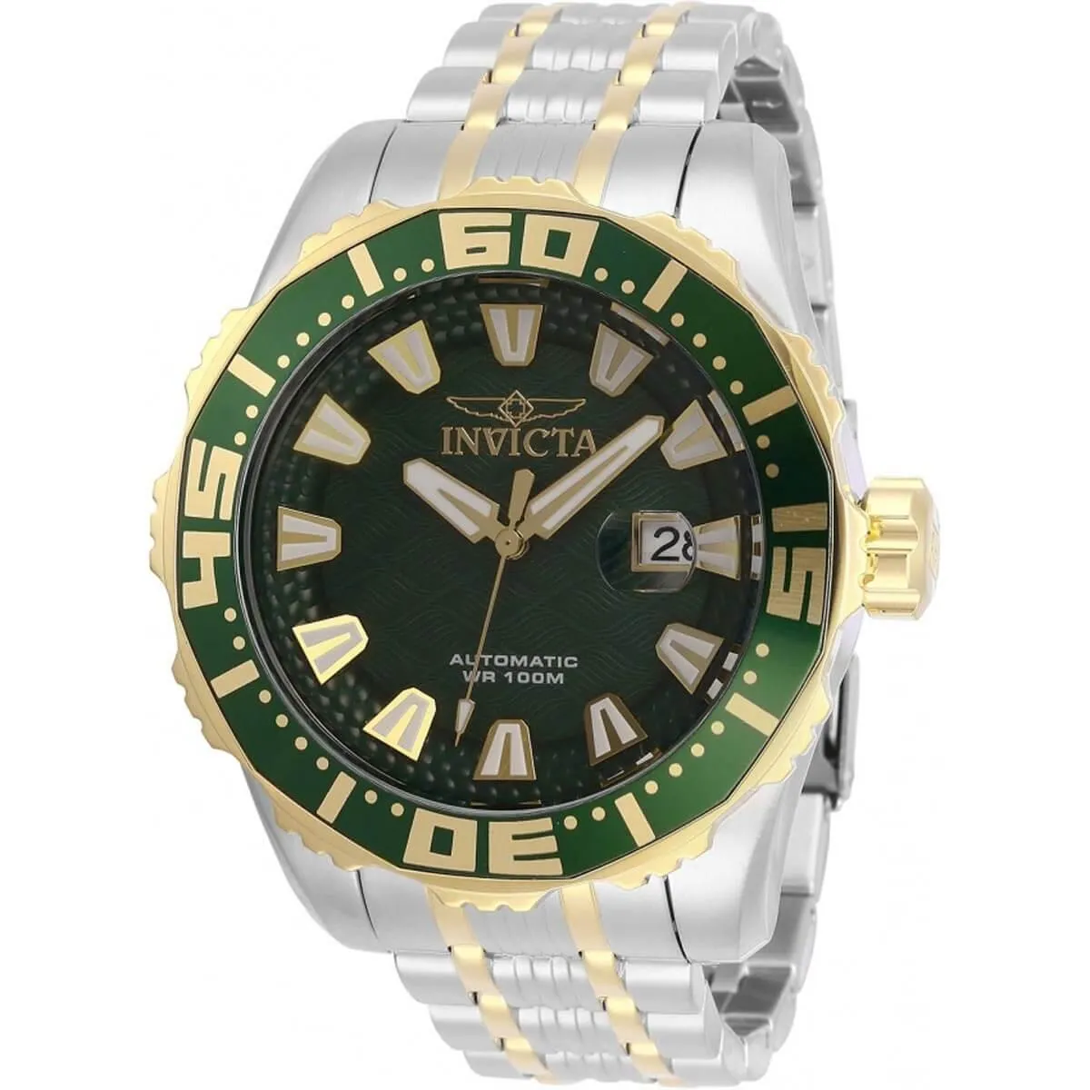Invicta Men's Automatic Watch - Pro Diver Green Dial Two Tone Bracelet | 30294
