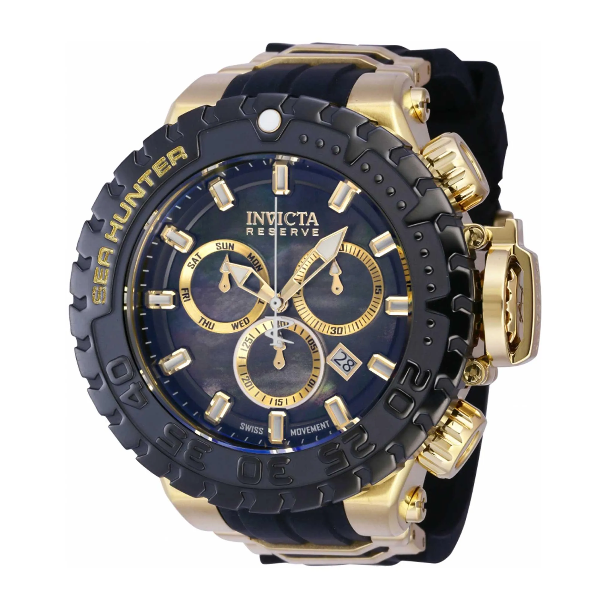 Invicta Men's Chrono Watch - Sea Hunter Yellow Gold Steel and Black Strap | 41007