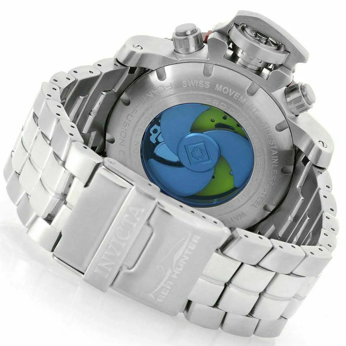 Invicta Men's Chronograph Watch - Sea Hunter Black Dial Silver Steel Bracelet | 27369