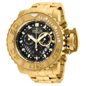 Invicta Men's Chronograph Watch - Sea Hunter Black Dial Yellow Gold Bracelet | 26107