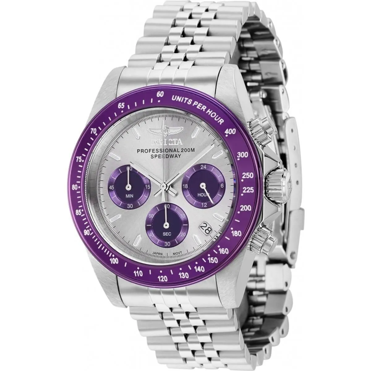 Invicta Men's Chronograph Watch - Speedway Grey and Purple Dial SS Bracelet | 36735