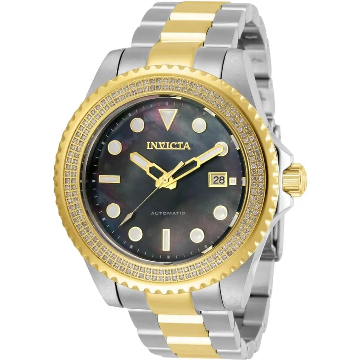 Invicta Men's Diamond Watch - Pro Diver Black MOP Dial Two Tone Bracelet | 30327