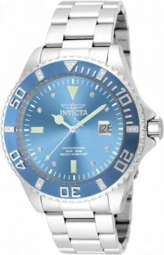 Invicta Men's Diamond Watch - Pro Diver Date Blue Dial Silver steel Bracelet | 17310