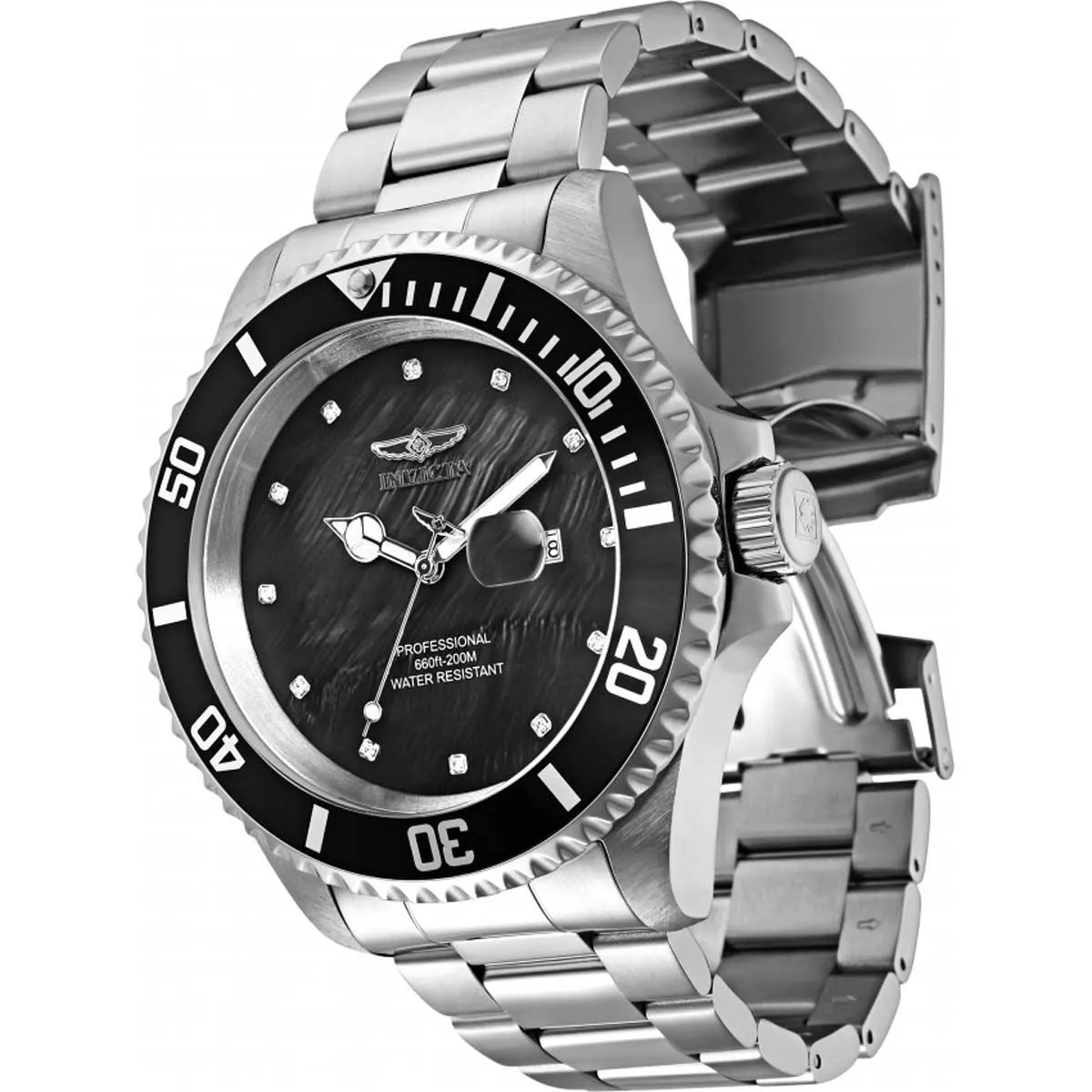 Invicta Men's Quartz Watch - Pro Diver Black Dial Stainless Steel Bracelet | 34150