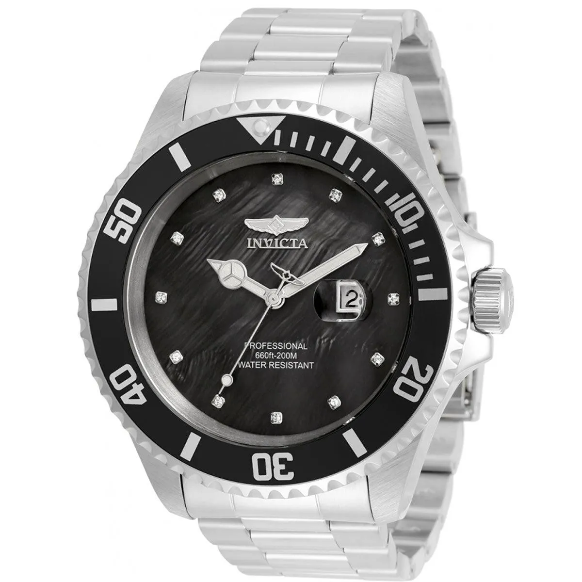 Invicta Men's Quartz Watch - Pro Diver Black Dial Stainless Steel Bracelet | 34150
