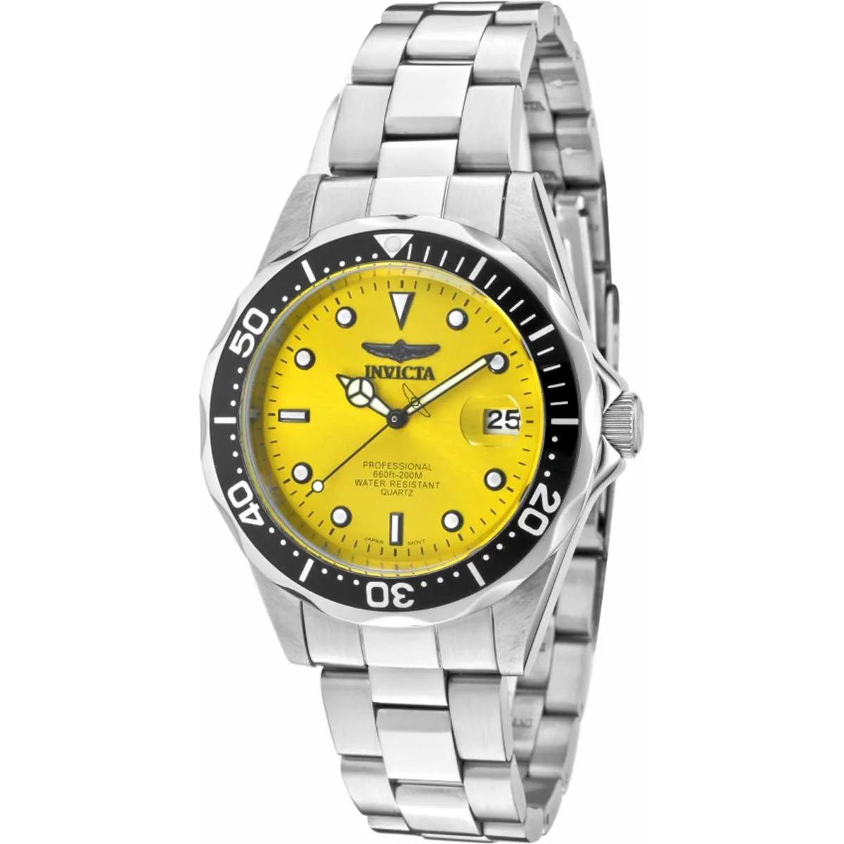 Invicta Men's Quartz Watch - Pro Diver Yellow Dial Silver Steel Bracelet | 10663