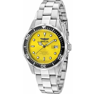 Invicta Men's Quartz Watch - Pro Diver Yellow Dial Silver Steel Bracelet | 10663
