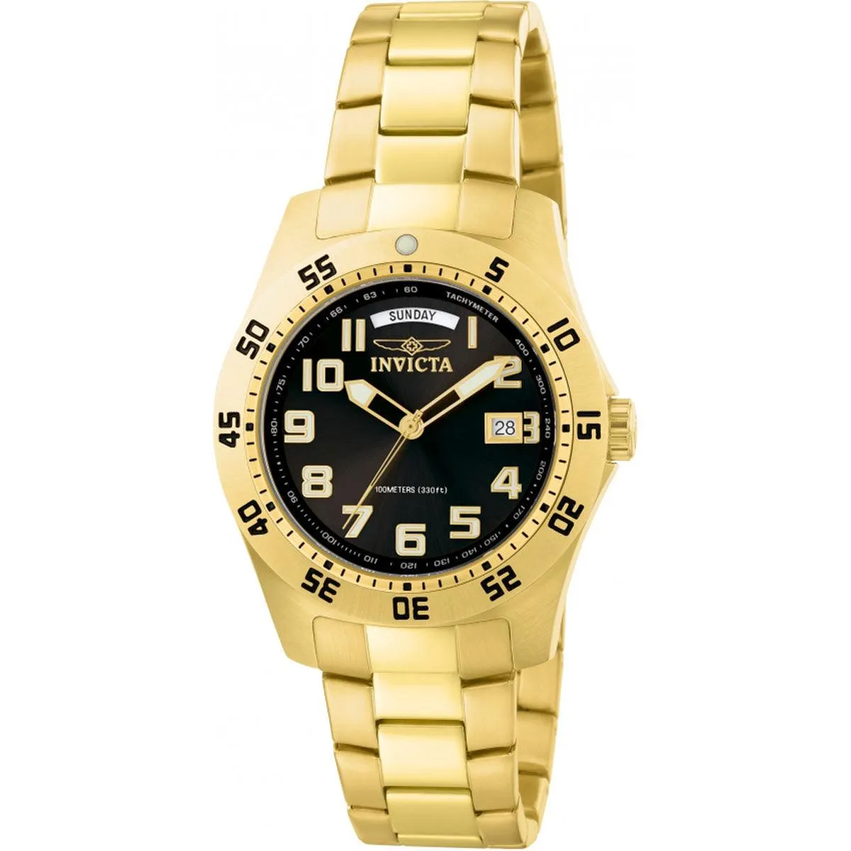 Invicta Men's Quartz Watch - Specialty Black Dial Yellow Gold Steel Bracelet | 5763