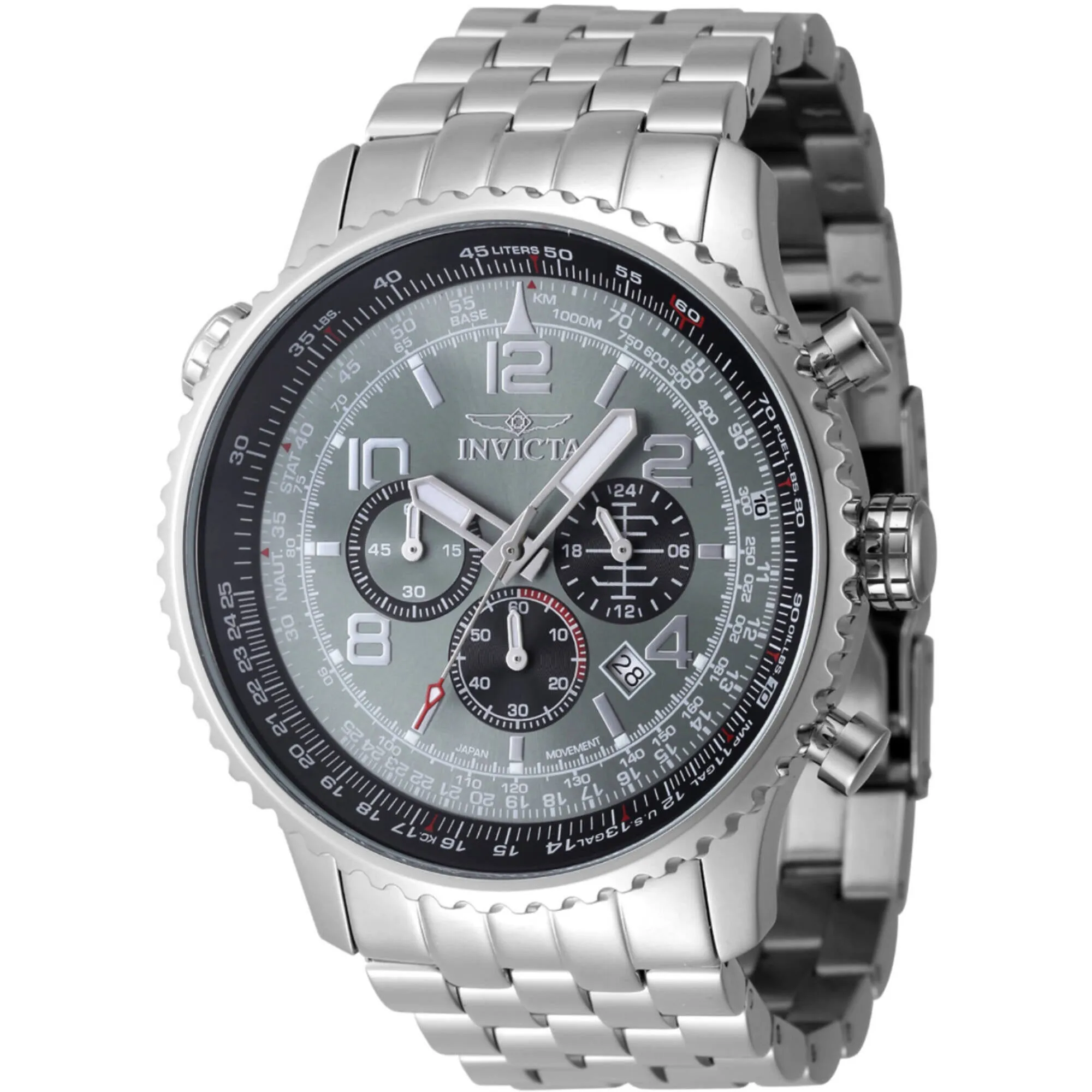 Invicta Men's Watch - Aviator Quartz Chrono Grey and Black Dial Steel Bracelet | 48225