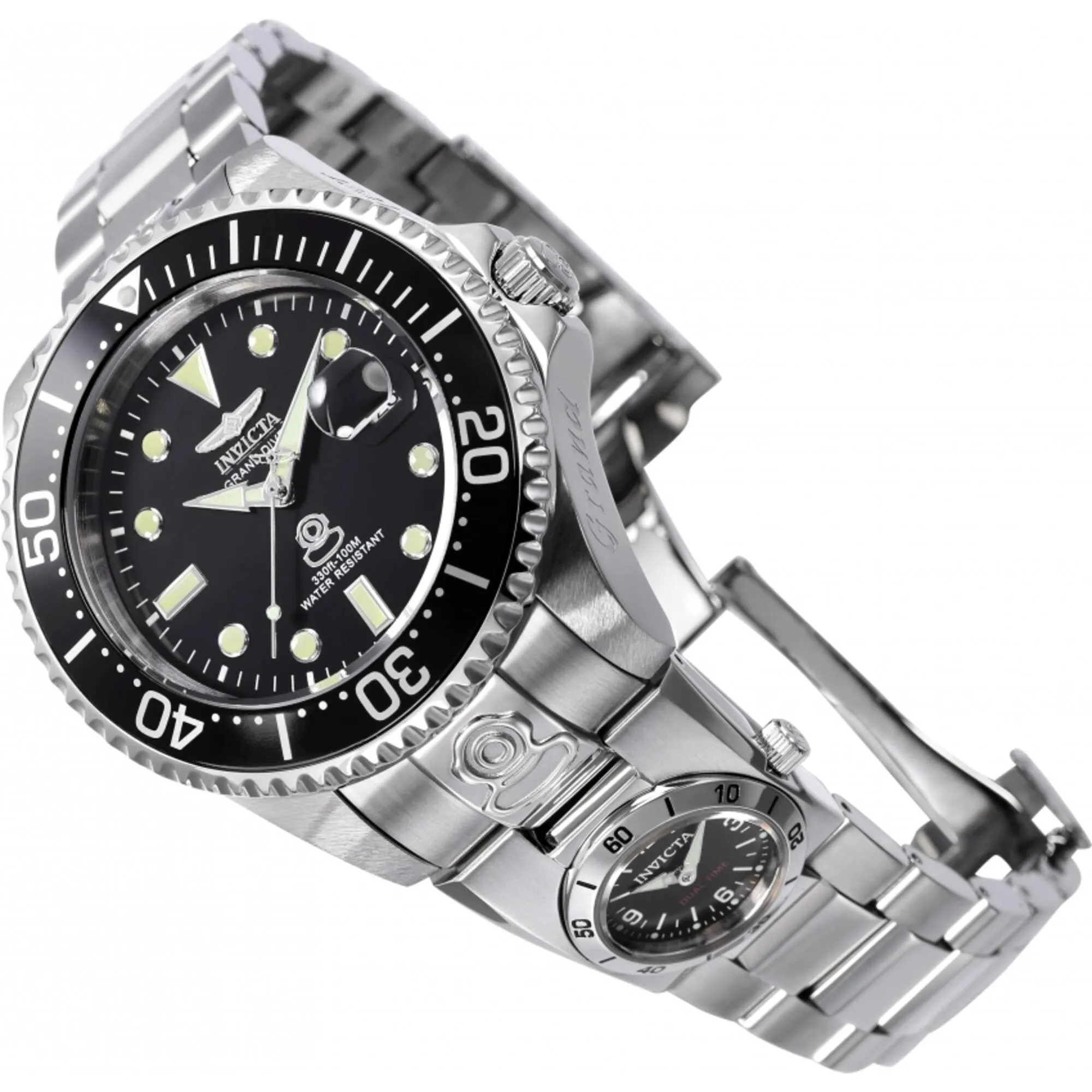 Invicta Men's Watch - Pro Diver Dual Time Black Dial Silver Steel Bracelet | 45812