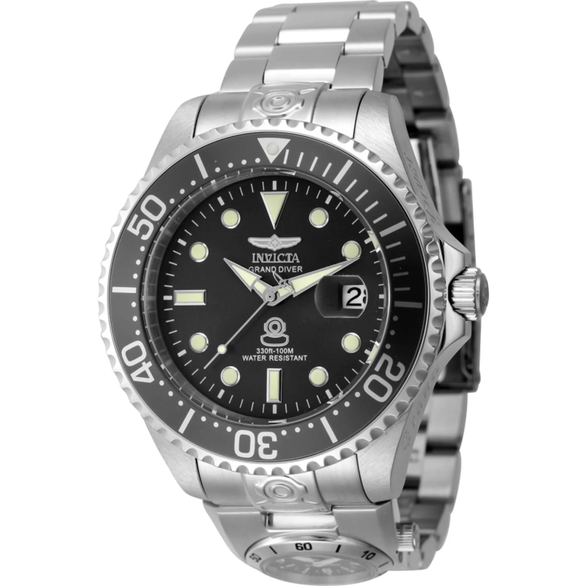 Invicta Men's Watch - Pro Diver Dual Time Black Dial Silver Steel Bracelet | 45812