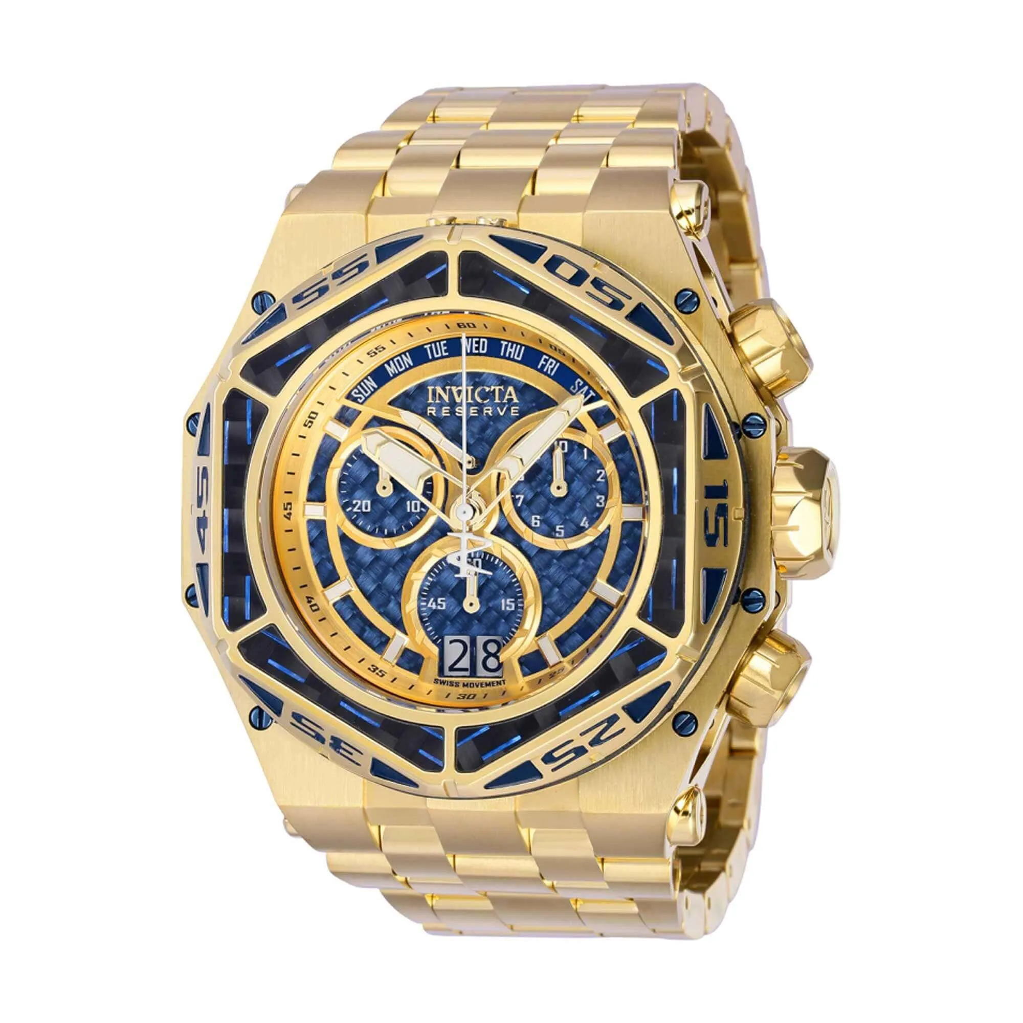 Invicta Men's Watch - Reserve Carbon Hawk Blue and Gold Tone Dial Bracelet | 38921
