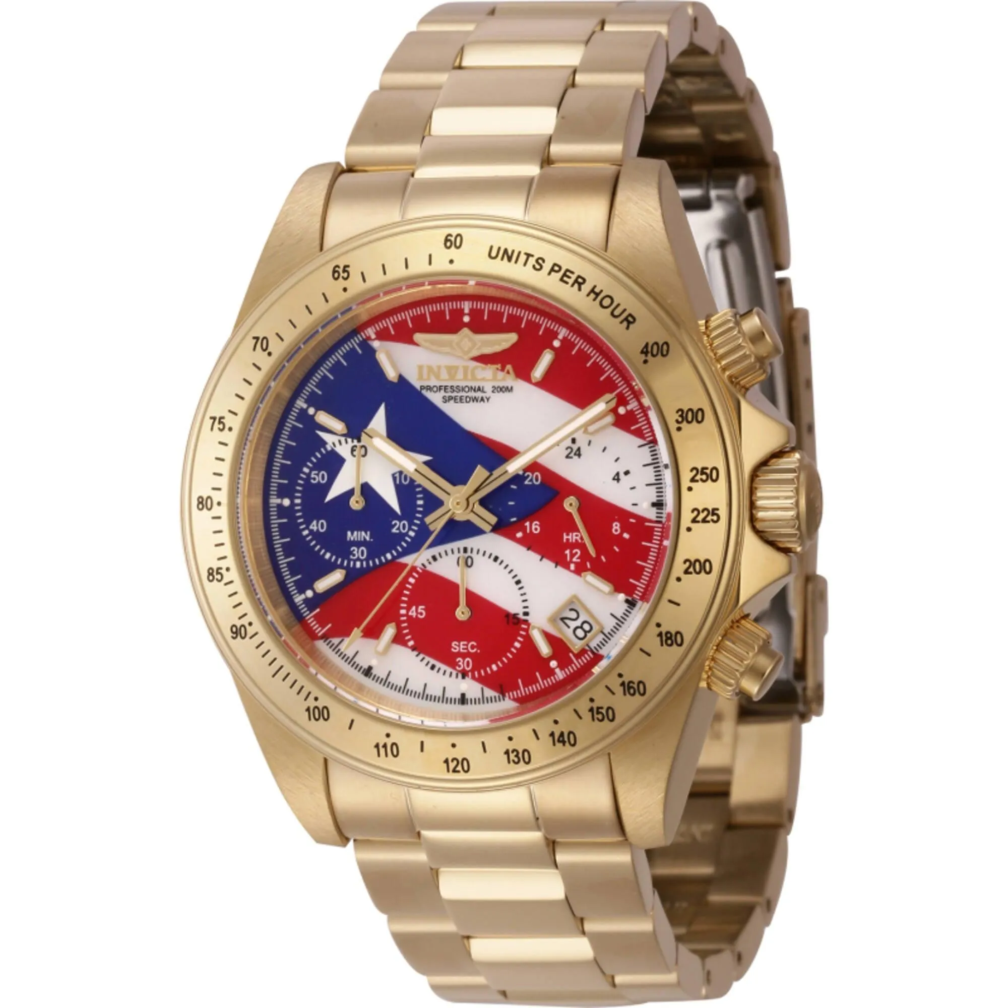 Invicta Men's Watch - Speedway Red, White, Blue Dial Yellow Gold Bracelet | 46112