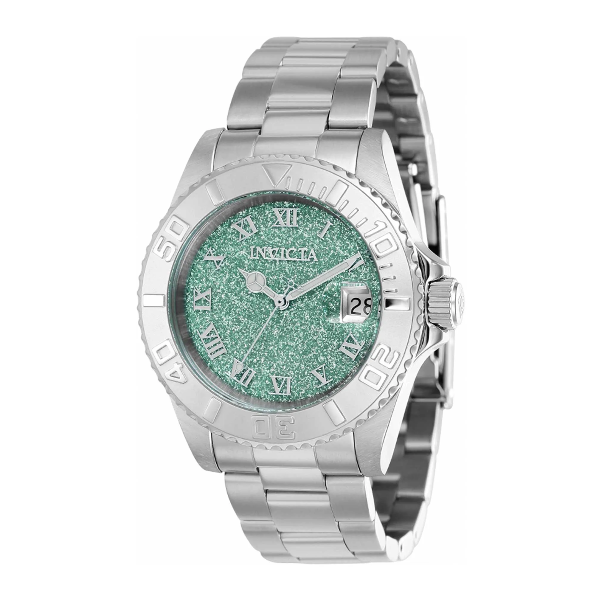 Invicta Women's Quartz Watch - Angel Green Glitter Dial Silver Tone Bracelet | 40159