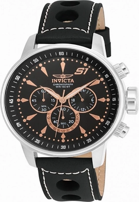 INVICTA S1 Rally Mens Watch - Stainless Steel - Black Leather Strap -Chronograph
