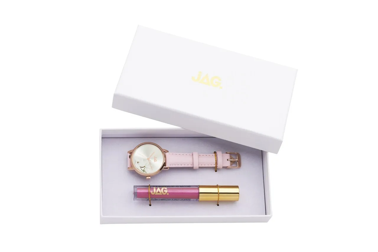 Jag Mia Floral Pink Leather Womens Watch