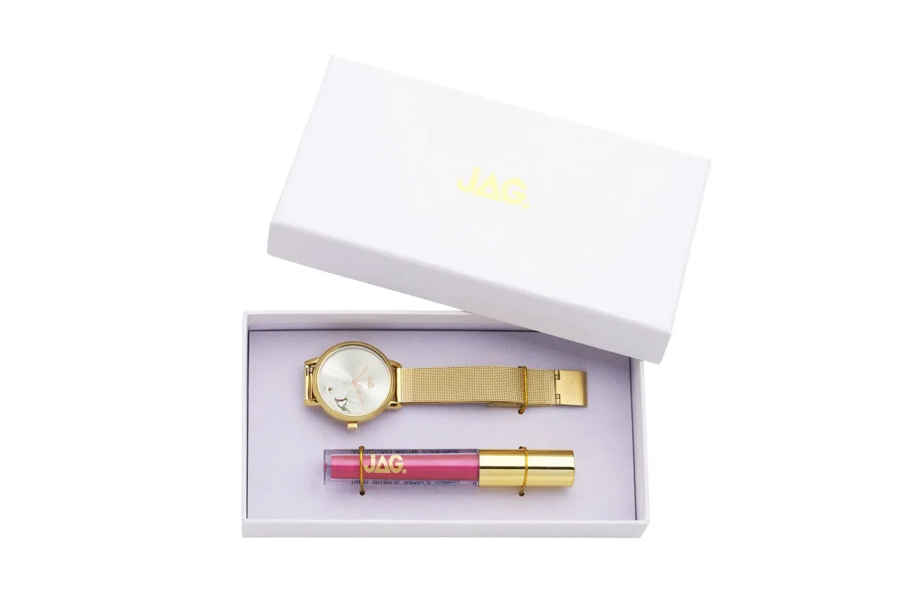 Jag Mia White Floral Stainless Steel Womens Watch