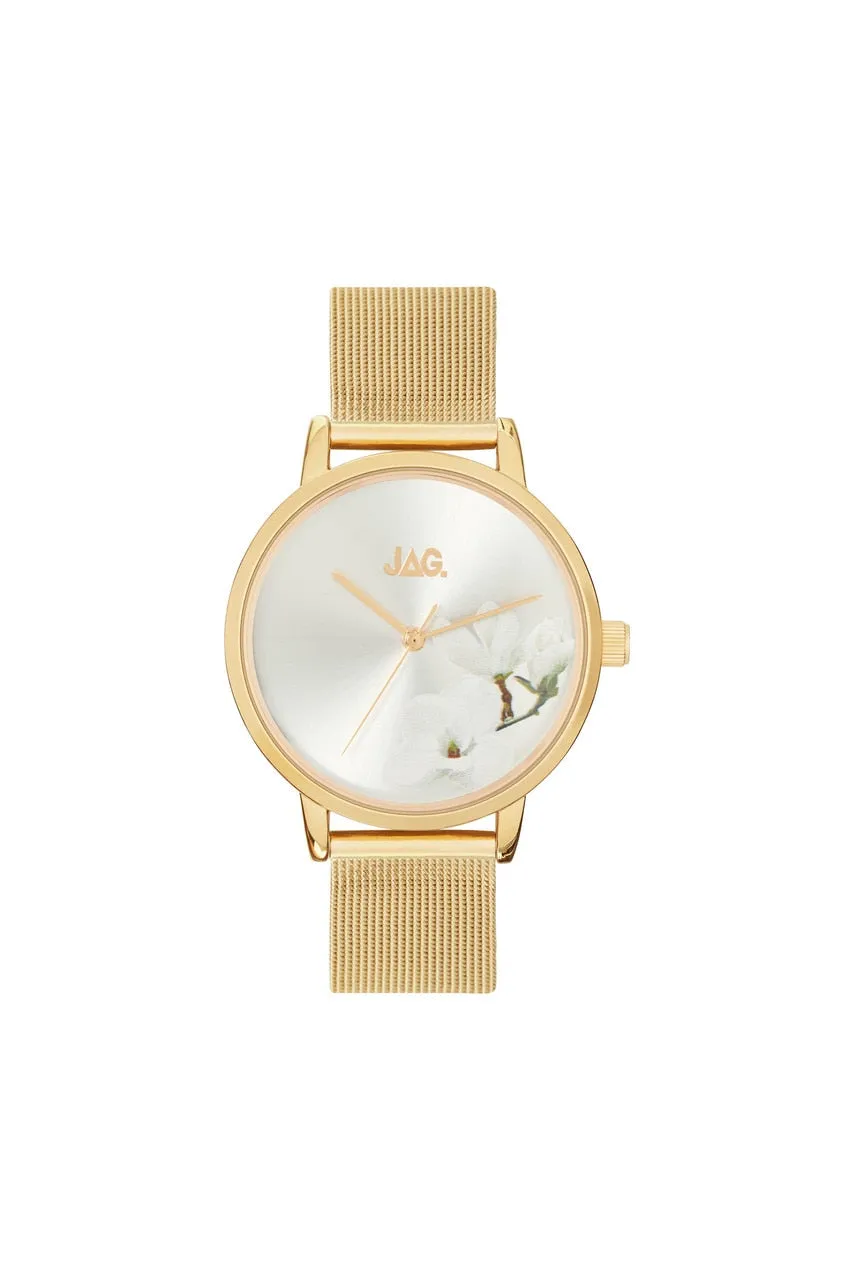 Jag Mia White Floral Stainless Steel Womens Watch