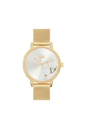 Jag Mia White Floral Stainless Steel Womens Watch