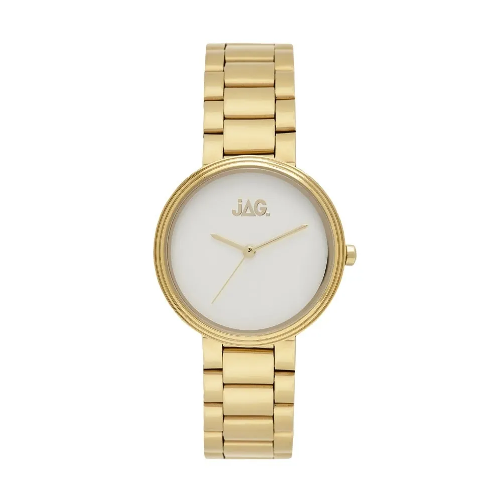 Jag Natalie White Matt Dial Gold Plated Womens Watch