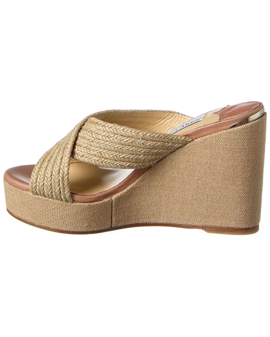 Jimmy Choo Dovina 100 Jute & Linen Wedge Sandal Shoes_Jimmy-Choo