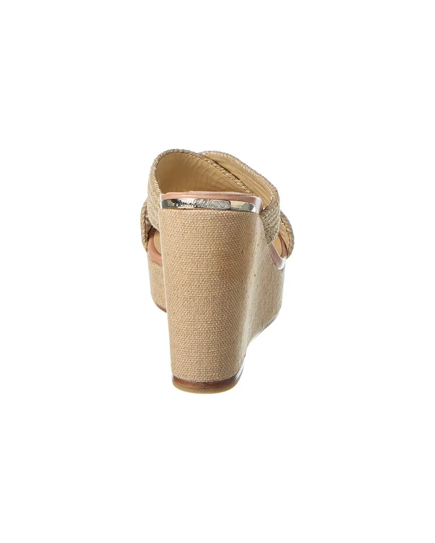 Jimmy Choo Dovina 100 Jute & Linen Wedge Sandal Shoes_Jimmy-Choo
