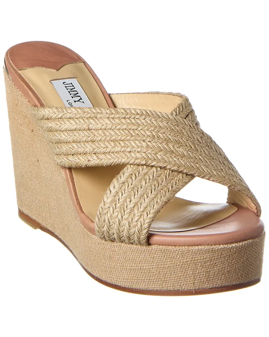 Jimmy Choo Dovina 100 Jute & Linen Wedge Sandal Shoes_Jimmy-Choo