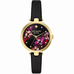 Kate Spade Women's Watch - Holland Quartz Yellow Gold Case Black Dial Strap | KSW1843