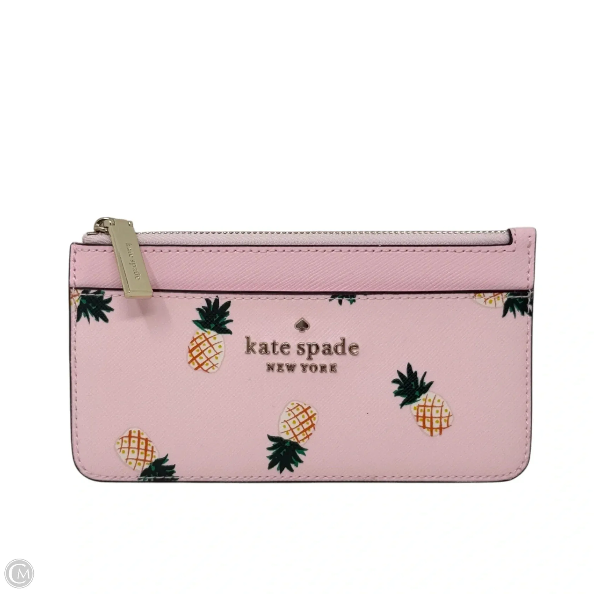 Large Slim Cardholder Wallet Designer By Kate Spade In Pineapples Print Pink Multi, Size: Medium kate spade