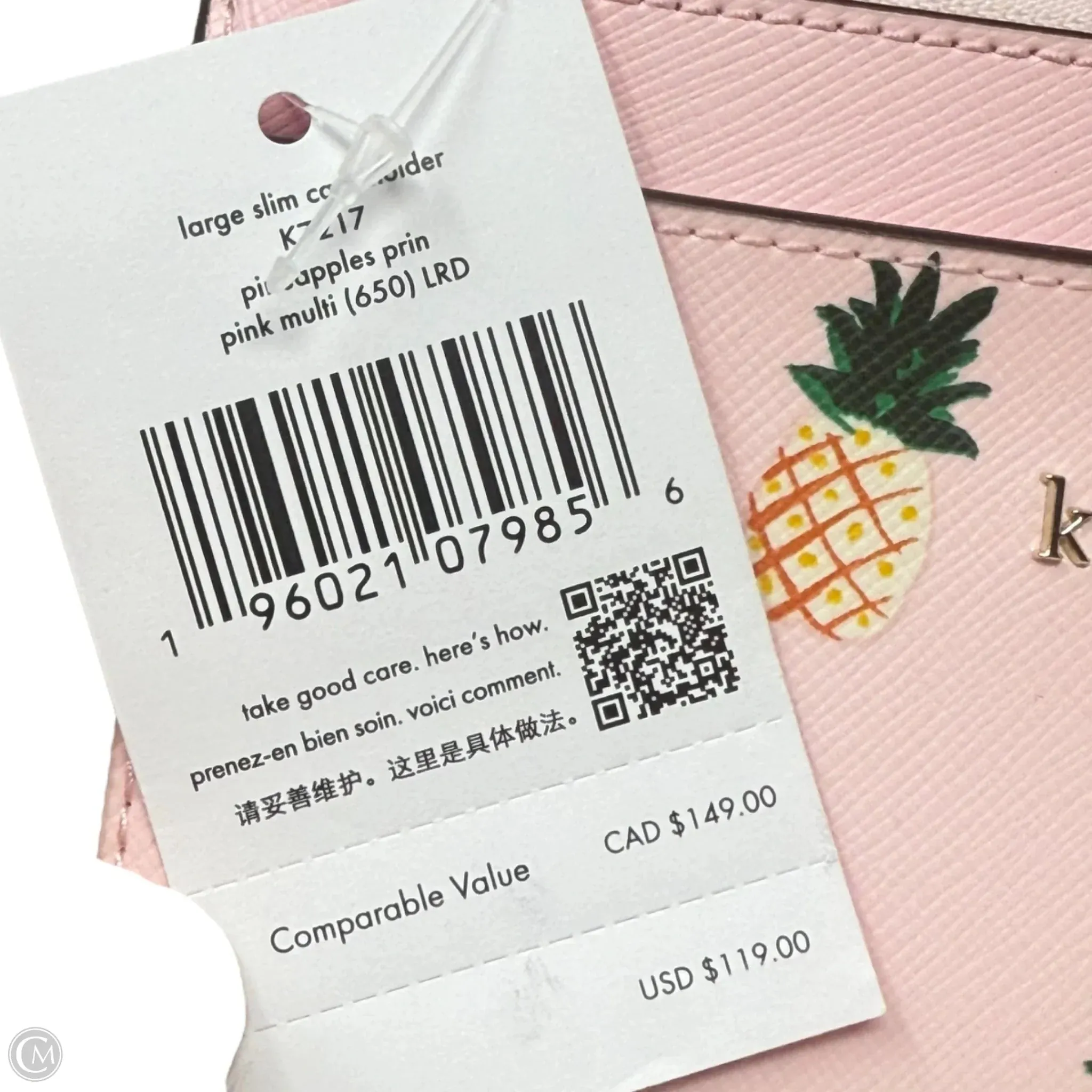 Large Slim Cardholder Wallet Designer By Kate Spade In Pineapples Print Pink Multi, Size: Medium kate spade