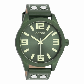 Light blue OOZOO watch with forest green leather strap - C1093