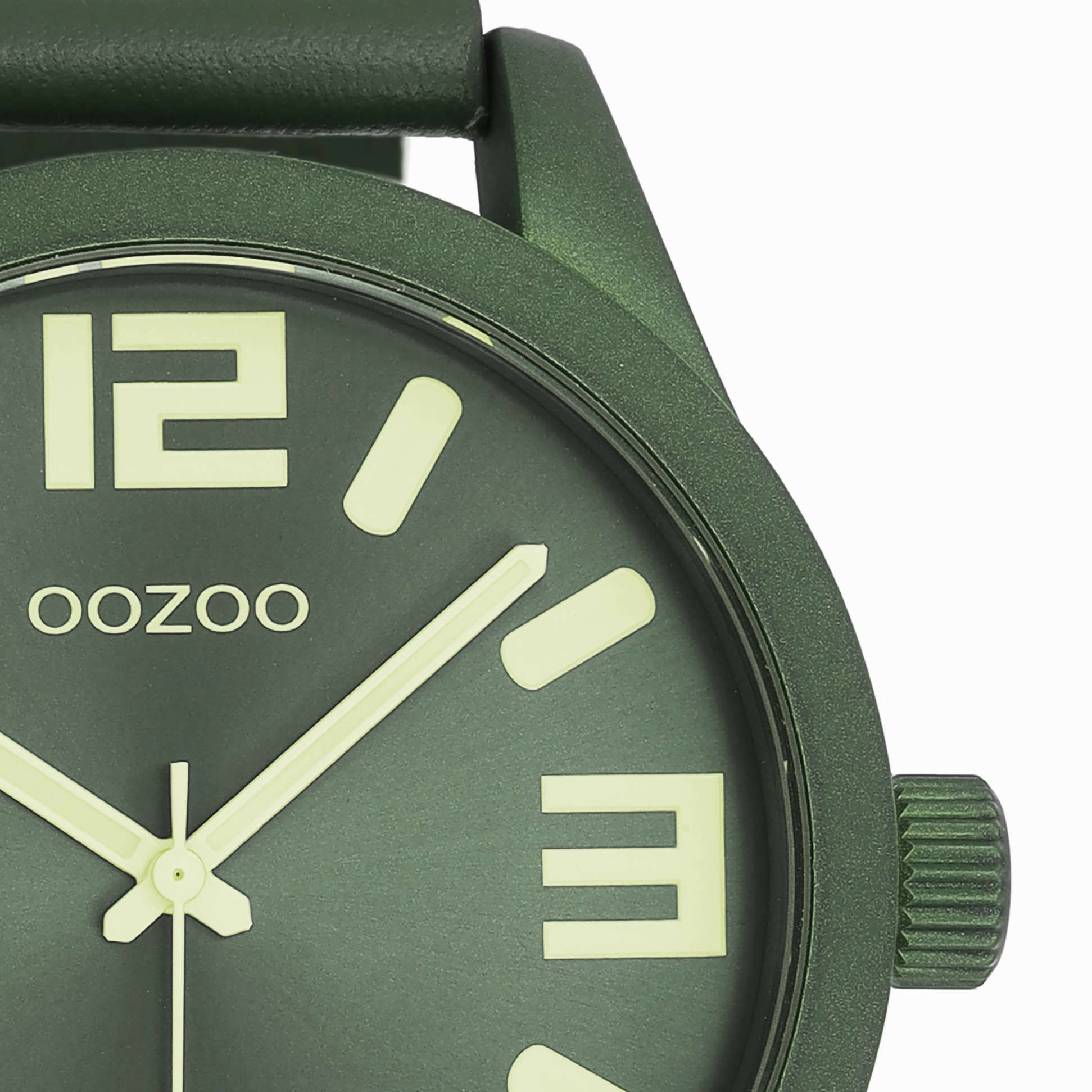 Light blue OOZOO watch with forest green leather strap - C1093