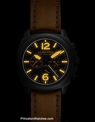 Lum-Tec Mens M-Series Quartz Chrono - Matte Black Dial Orange Lume - 40mm