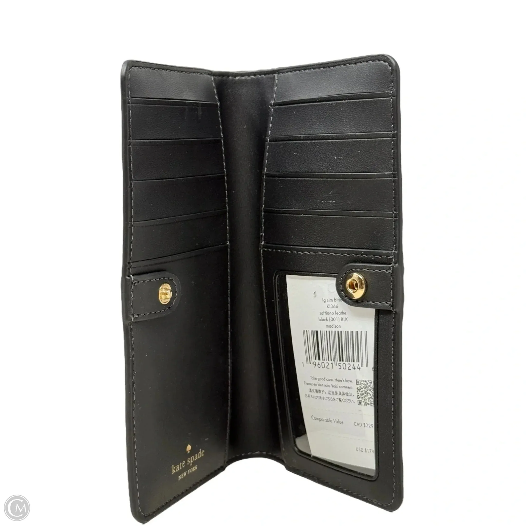 Madison Slim Bifold Wallet Designer By Kate Spade In Black Saffiano Leather, Size: Large kate spade