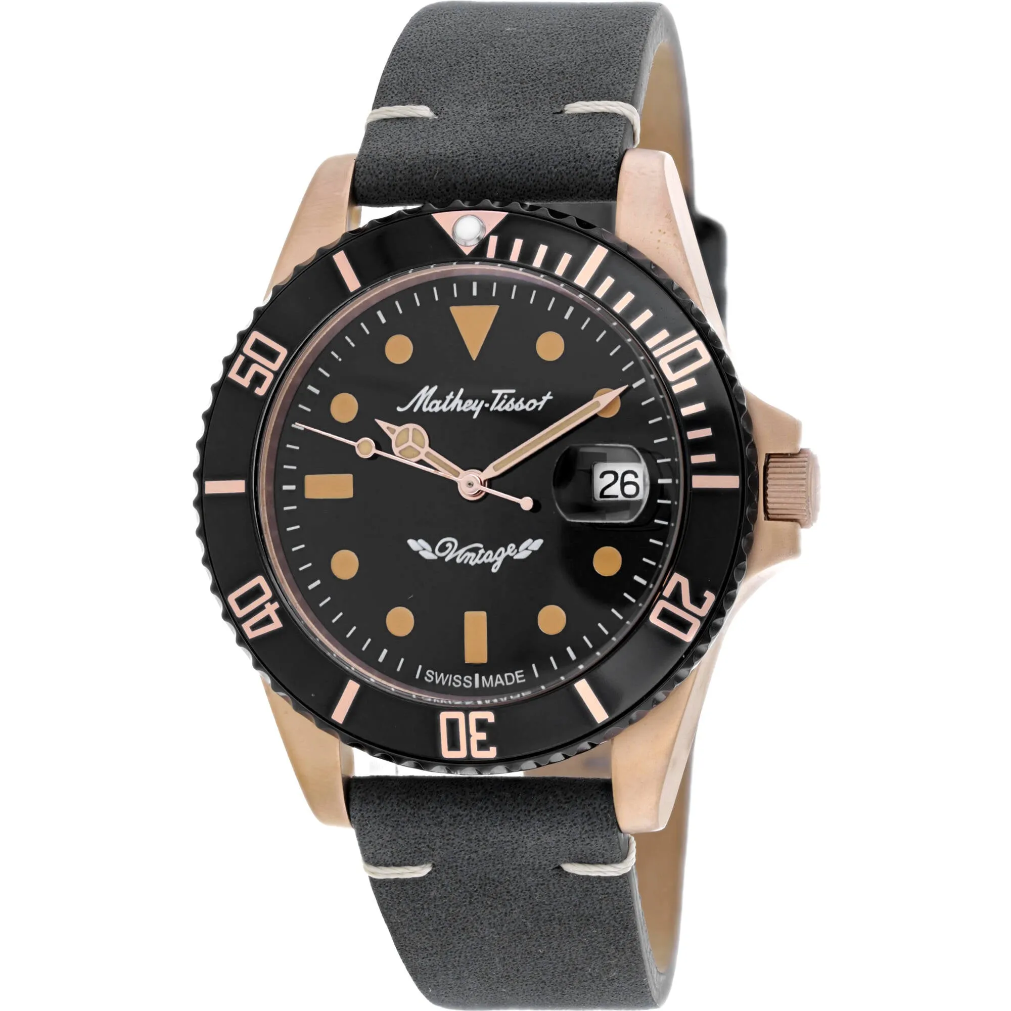 Mathey Tissot Men's Watch - Mathy Vintage Automatic Black Leather Strap | H901BZNB