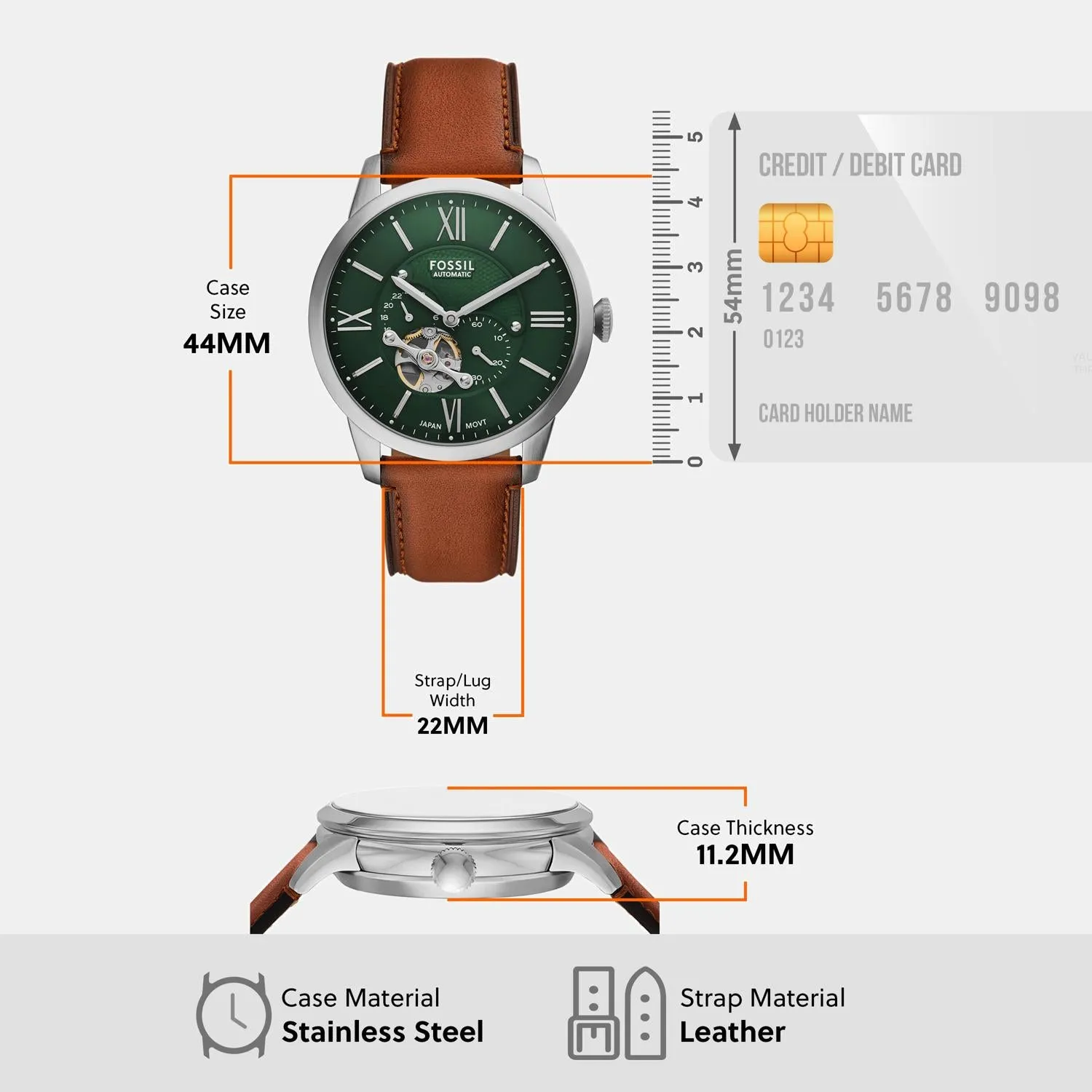 Men Automatic Green Dial Multi-Function Leather Watch ME3265