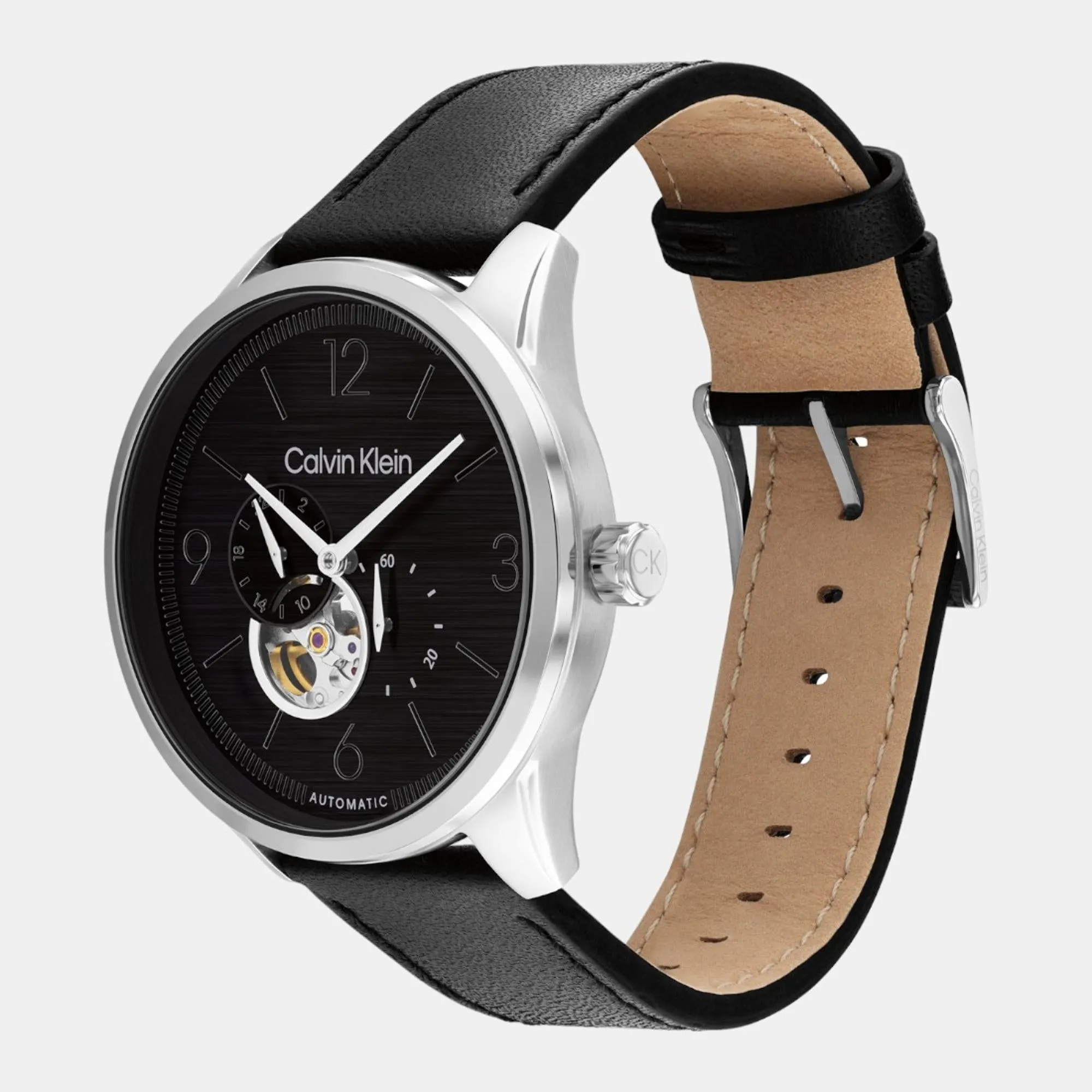 Men Automatic Multi-Function Black Dial Leather Watch 25200388