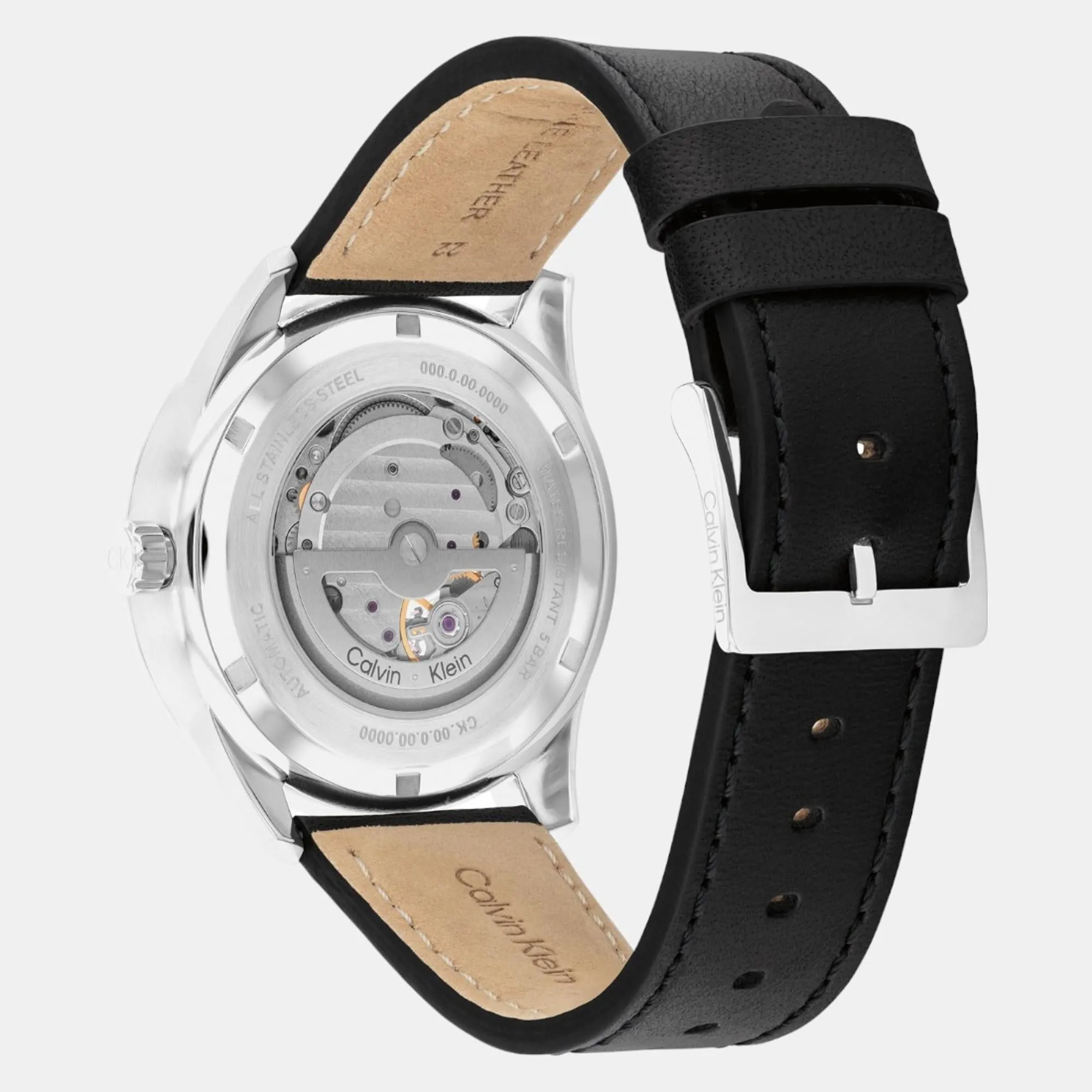Men Automatic Multi-Function Black Dial Leather Watch 25200388