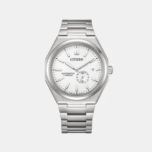Men Automatic White Dial Analog Stainless Steel Watch NJ0180-80A