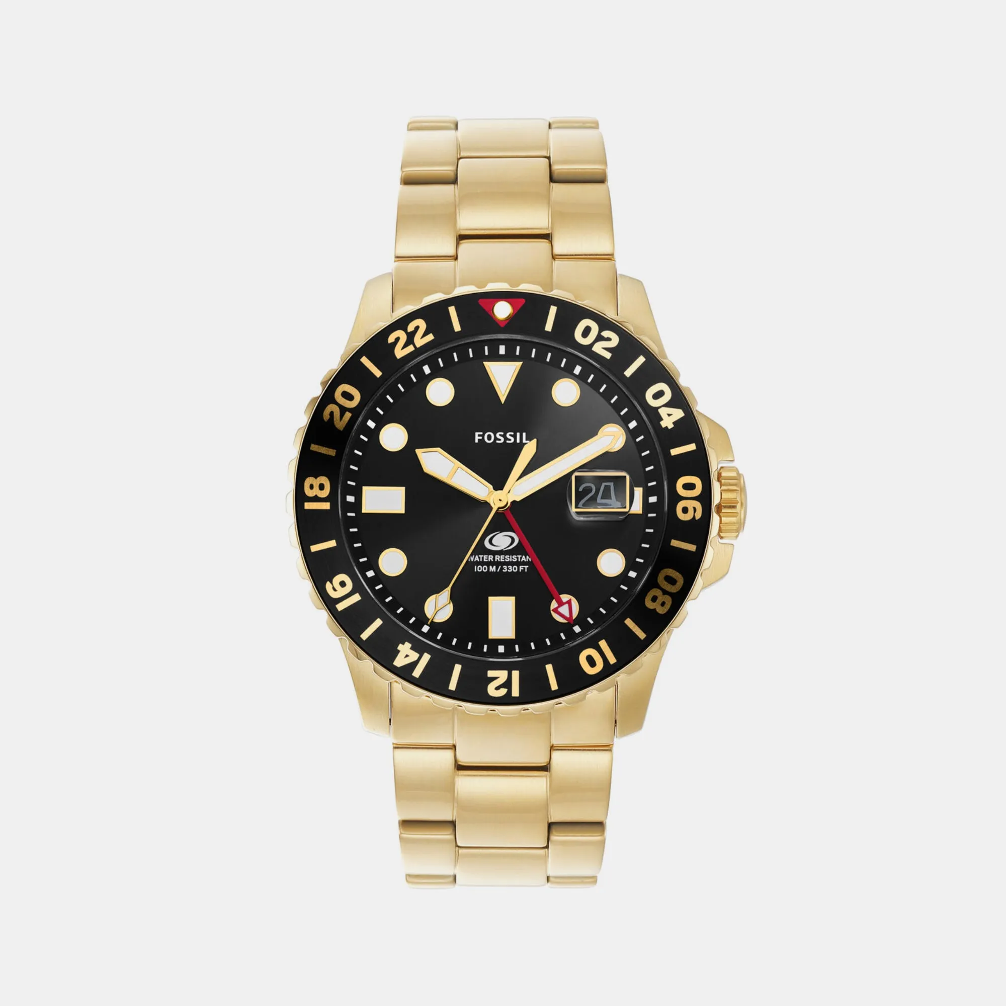 Men Blue GMT Gold Dial Analog Stainless Steel Watch FS5990
